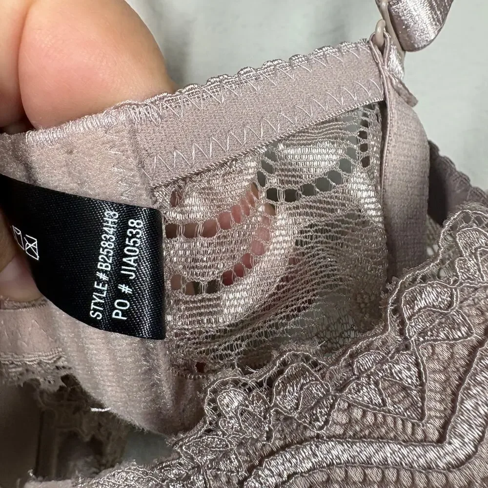 Rene Rofe 36D Push Up Bra Beige Padded Wired Lace Nylon Blend Adjustable Strap - Picture 6 of 7
